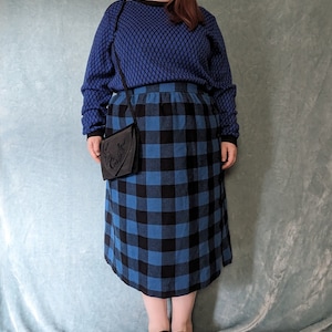 Plus Size / Waist 41-42 / Hip 56 / Vintage 70s 80s True Blue Black Wool Button Skirt by Lady Copley Ltd. / 1X 2X 20 22