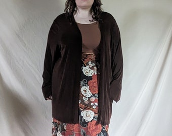Plus Size Slinky Stretchy Open Fit Jacket Cardigan in Dark Brown by Easy Spirit / 3X