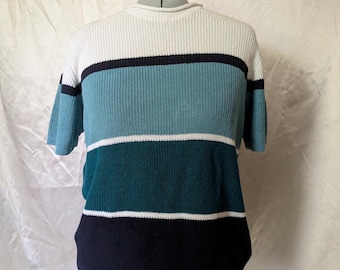 Plus Size Vintage 2000s Fashion Bug Green Stripe Cotton Blend Knit Sweater Top Short Sleeve / 2X 22 24