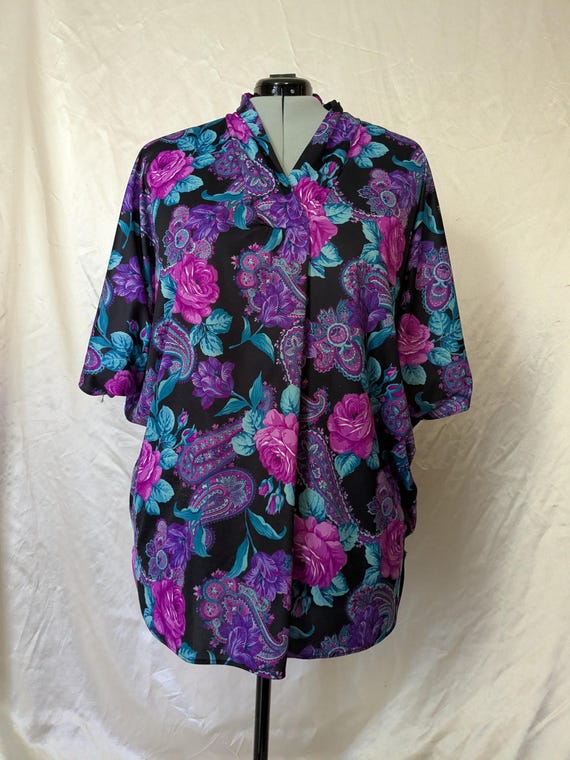Purple Paisley Rose Cocoon Top, 78" Bust