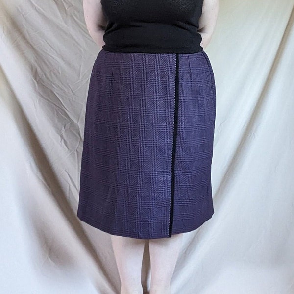 Plus Size / Waist 42-48 / Hip 56 / Vintage 90s Purple Black Plaid Preppy Midi Skirt / 2X 3X 24W