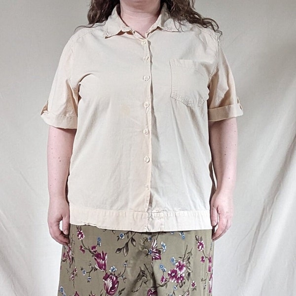 Plus Size / Bust 54 / Vintage 90s 00s Beige Button 100% Cotton Top by Erika Woman / 2X 22