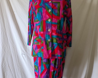 Vintage Abstract Print Skirt Suit by Jeffrey & Dara, read description for sizing