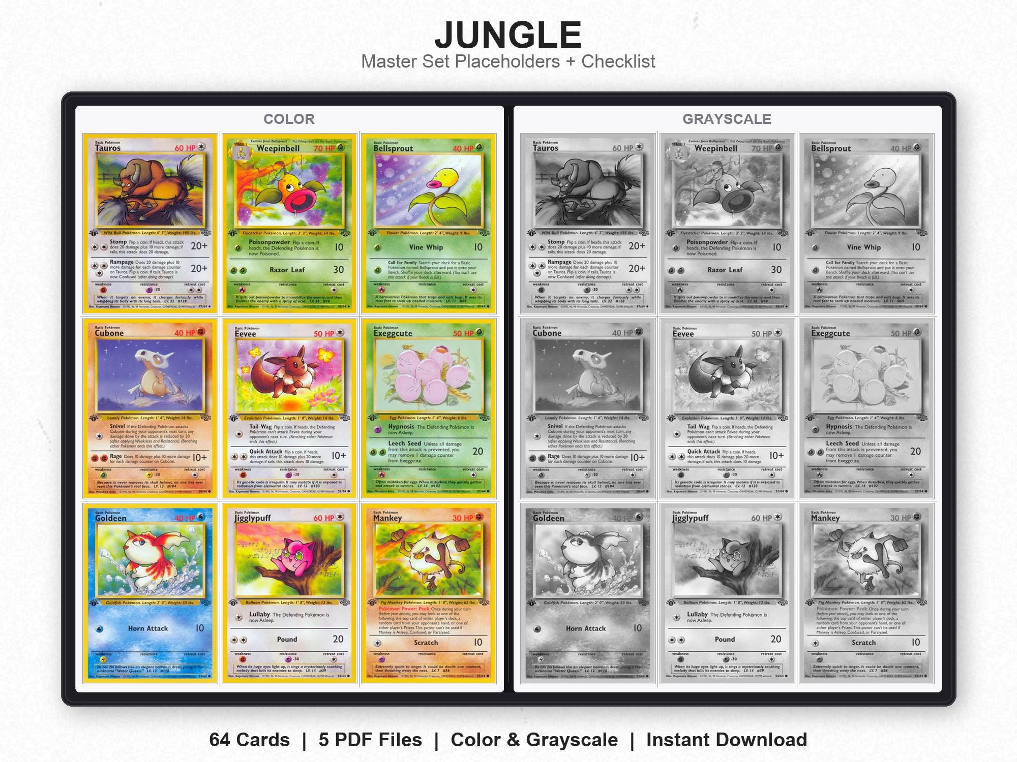 Jungle: Pokémon Binder Placeholders, Printable Master Set and Complete ...