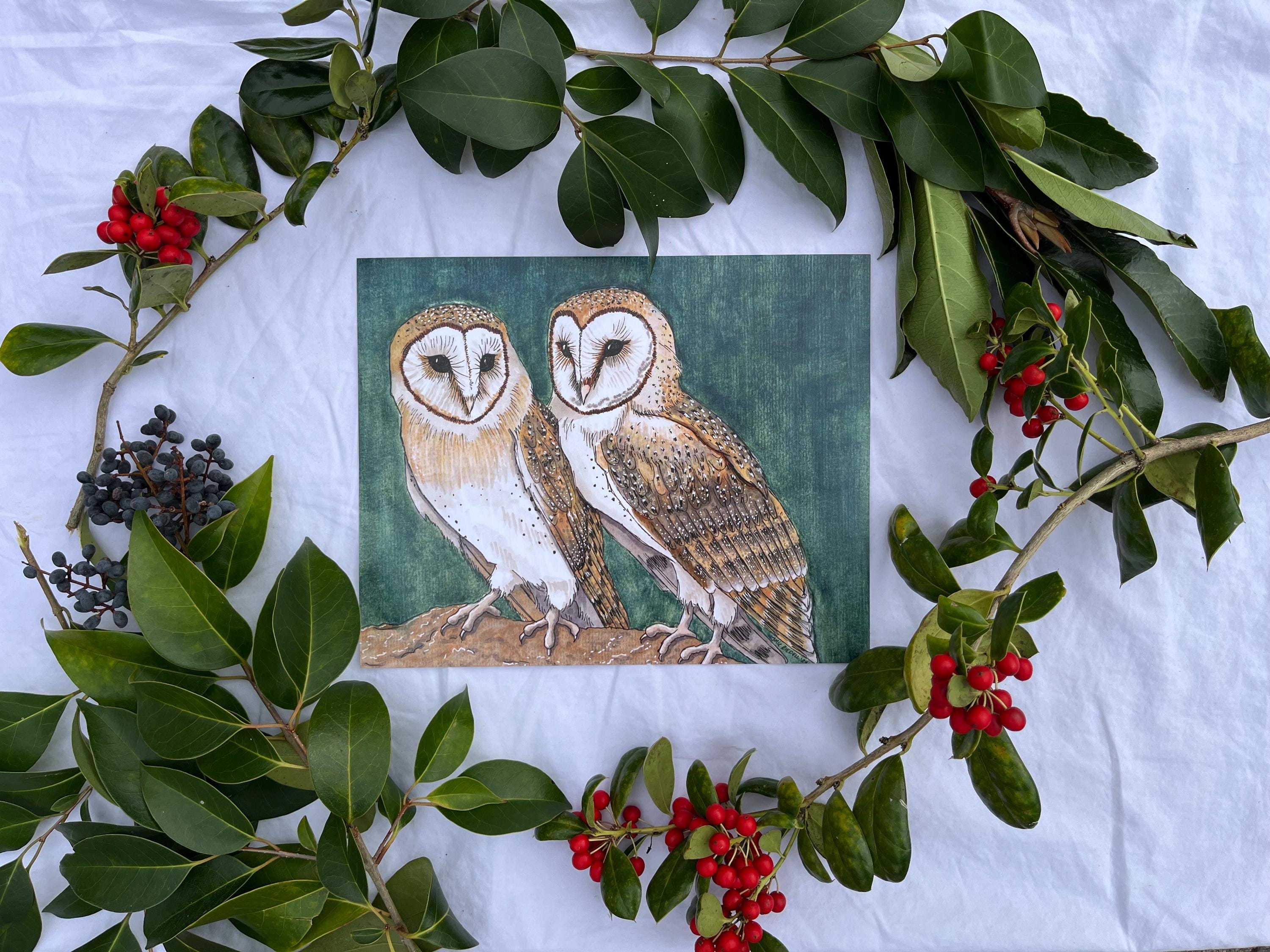 Barn Owl Pair Illustration, Mated For Life Art Print