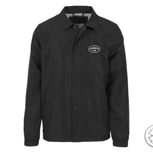 May include: A black button-up jacket with a white embroidered logo that says "Corretti Fish & Co."