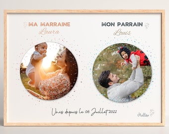 Affiche parrain/marraine personnalisée avec leur photo - affiche baptême