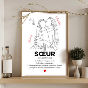 Sister line art poster - Sister definition - Personalized sister gift
