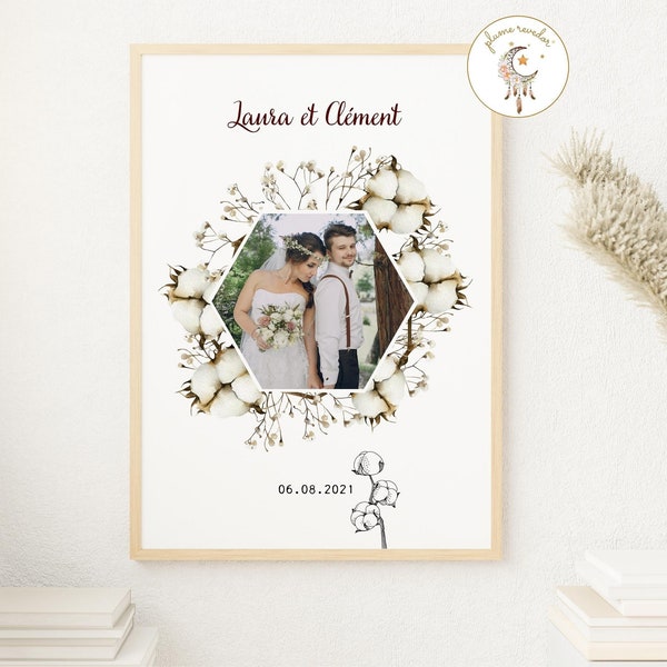 Affiche personnalisée noces de coton - Cadeau romantique pour anniversaire de mariage