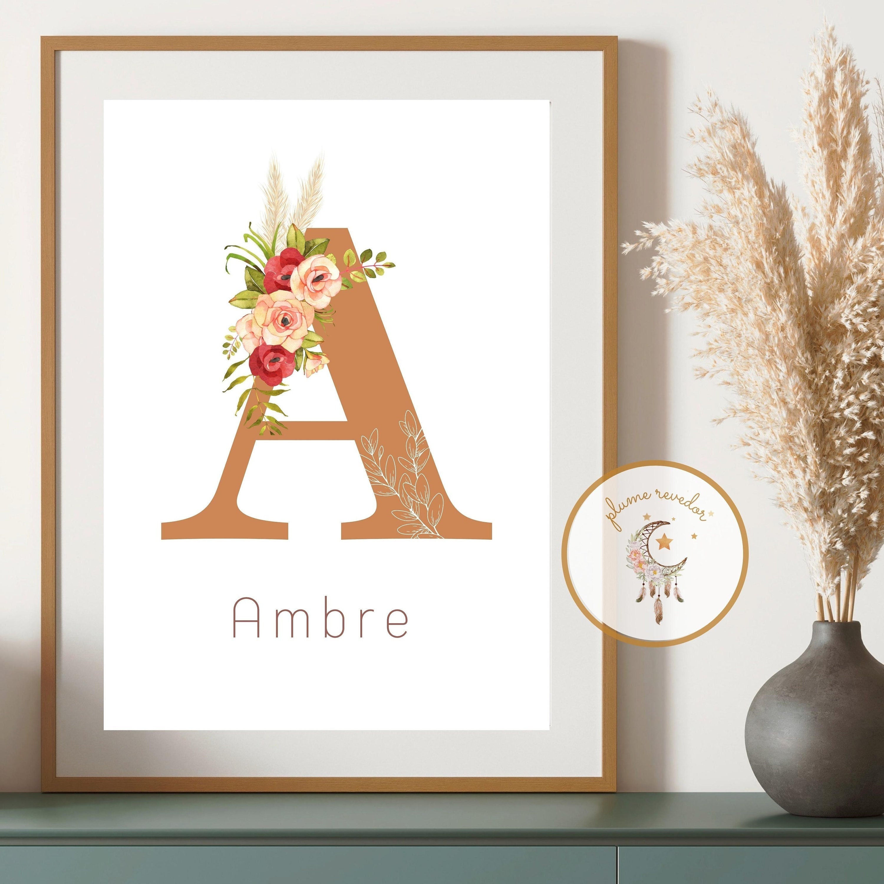 Affiche Initiale Prénom Bohème Boho Pampa