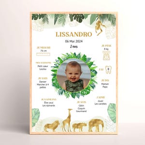 Affiche Jungle Safari Personnalisée - Décoration Anniversaire & Baptême - Idée Cadeau Unique