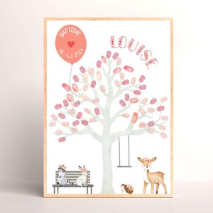 Affiche Personnalisée Arbre à Empreintes - Animaux de la Forêt - Rose