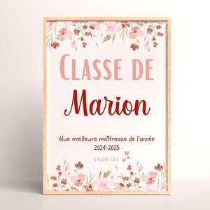 Affiche personnalisée maîtresse « Classe de [Prénom] » - Cadeau fin d’année scolaire - Merci maîtresse - Téléchargement & imprimé