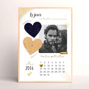 Affiche Personnalisée Couple - Calendrier, date de rencontre, photo, plan et carte des étoiles