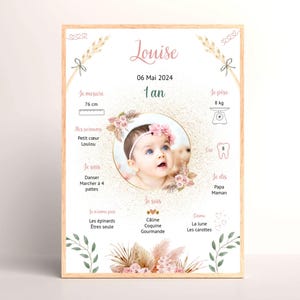 Affiche Baptême ou anniversaire personnalisée - bohème - champêtre - Décoration Anniversaire enfant - Décoration Baptême