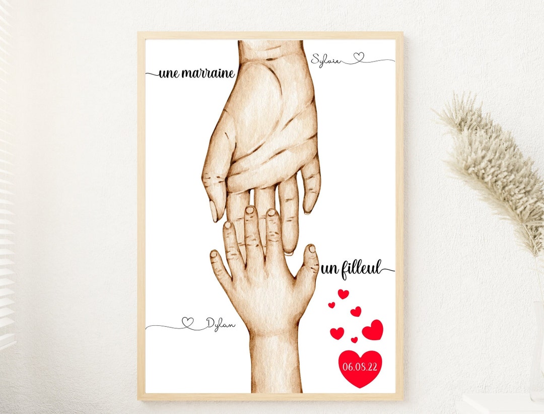Affiche parrain ou marraine personnalisée, affiche main dans la main