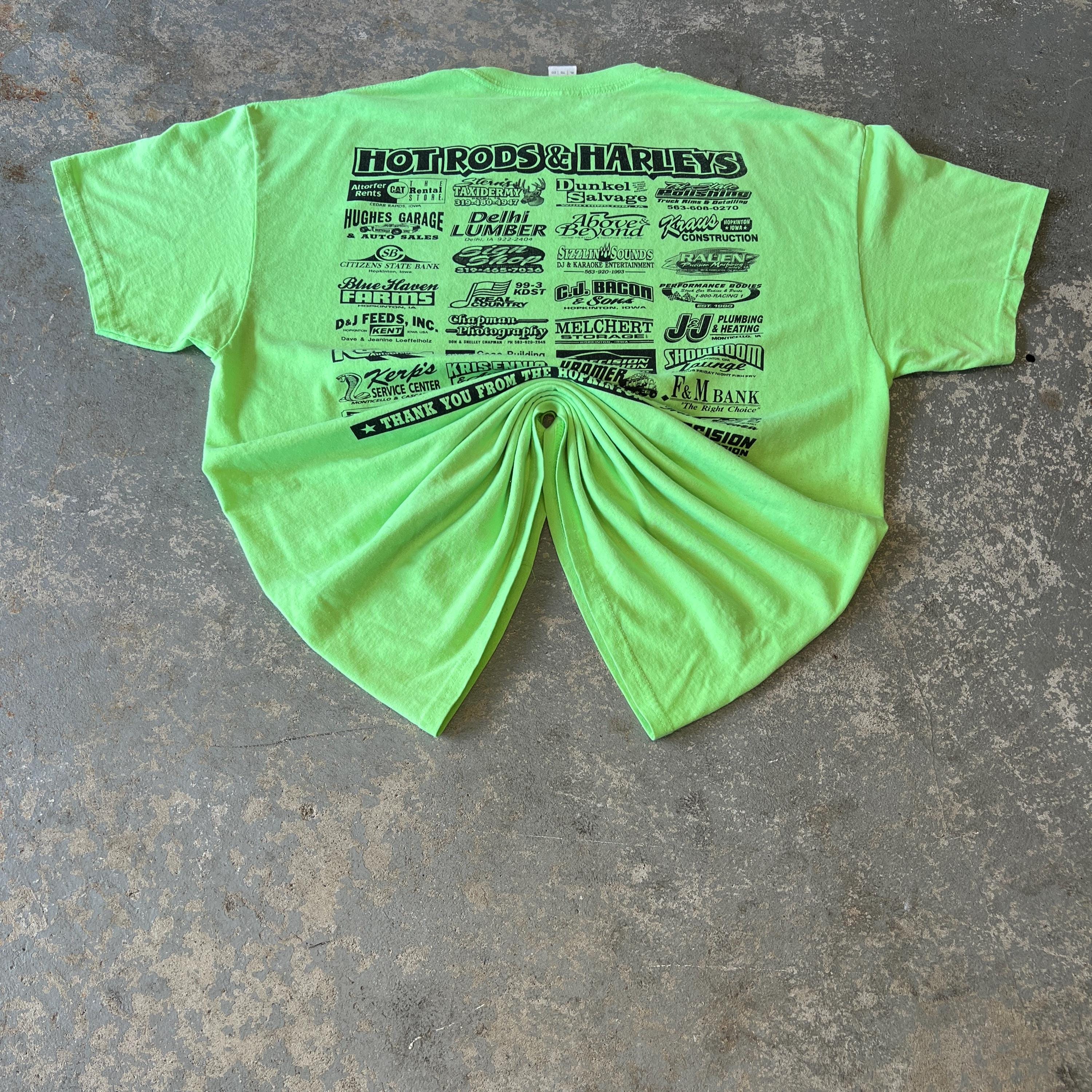 ヴィンテージ ホットロッド & ハーレー T シャツ: ネオングリーン 90 