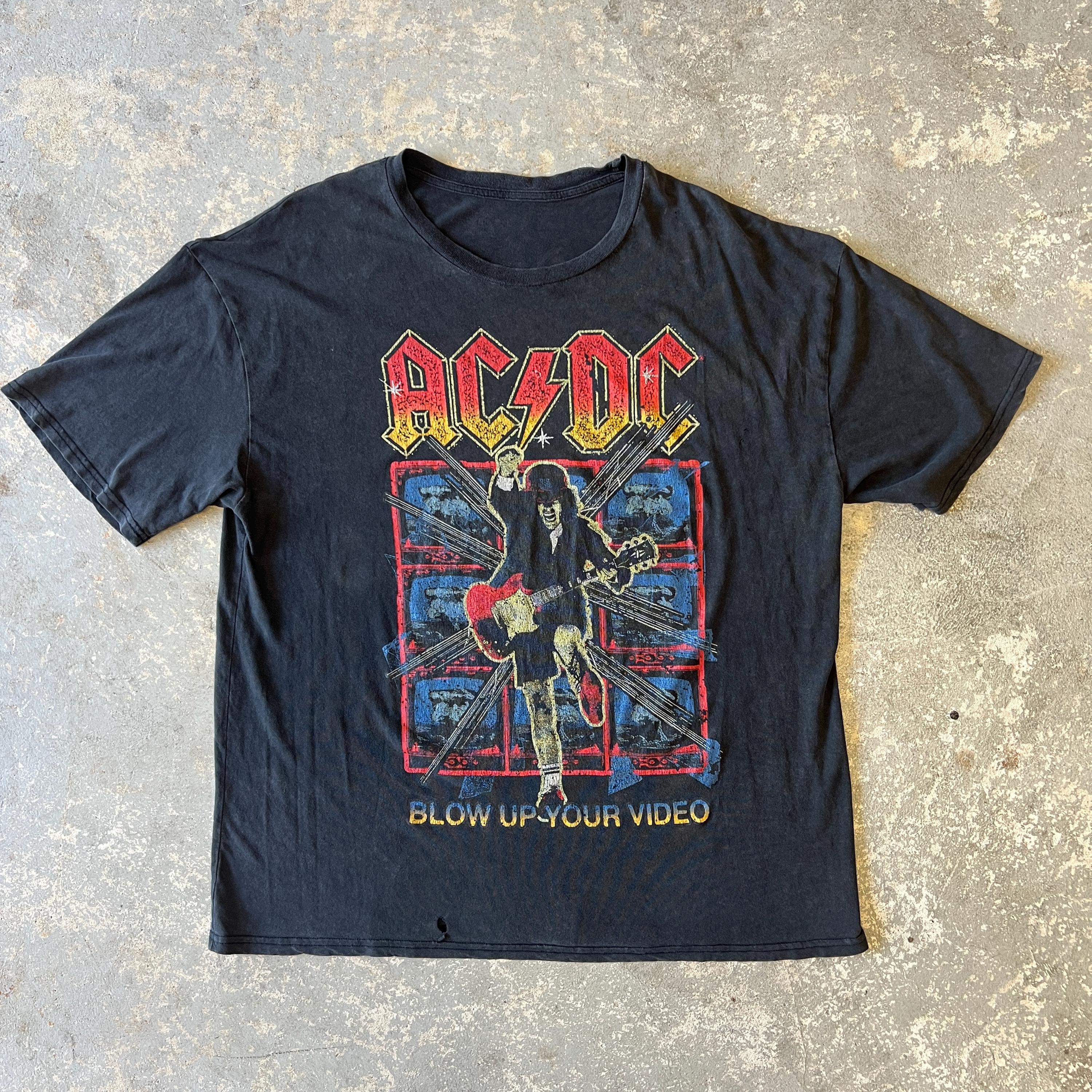 ヴィンテージ AC/DC Tシャツ | 色褪せたブラック L～XL ロックバンドT 