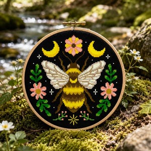 Flower Bee Cross Stitch Bumblebee Cross Stitch Pattern Insect Floral Cross Stitch PDF Pattern Instant Download