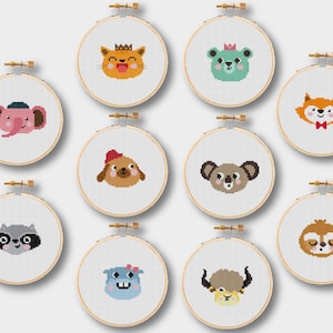 10 süße Tiere Kreuzstich Tier Ornament Kreuzstich-Muster Baby Tier Kreuzstich Katze Kreuzstich PDF Muster