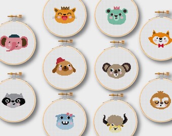 Set of 10 Cute Animal Cross Stitch Animal Ornament Stitch Pattern Baby Animal Cross stitch Cat Cross Stitch X Stitch PDF Pattern