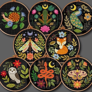 Animal Cross Stitch Set Fox Cross Stitch Stag Insects Cross Stitch Set Flower Moth Cross Stitch Dragonfly Cross stitch Snake Pattern PDF