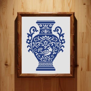 Blue and White Porcelain Cross Stitch Pattern Blue Vase Cross Stitch Pattern Oriental Vase Cross Stitch PDF Pattern Instant Download
