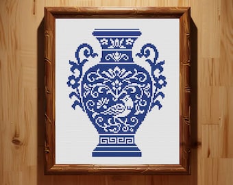 Blue and White Porcelain Cross Stitch Pattern Blue Vase Cross Stitch Pattern Oriental Vase Cross Stitch PDF Pattern Instant Download