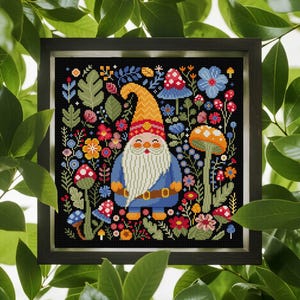 Christmas Gnome Cross Stitch Pattern Christmas Folk Art Cross Stitch Pattern Floral Gnome Cross Stitch PDF Pattern Instant Download