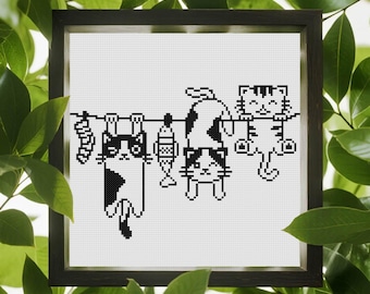 Cute Cat Cross Stitch Pattern Black Cat Cross Stitch Pattern Funky Cross Stitch Beginner Cross Stitch Pattern PDF Instant Download