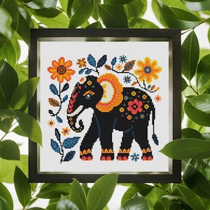 Elephant Cross Stitch Pattern Elephant and Flower Cross Stitch Pattern Modern Cross Stitch Folk Art Cross Stitch Pattern PDF