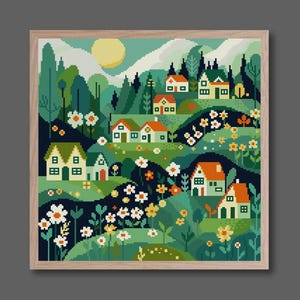 Kreuzstich Anleitung Kleine Stadt Kreuzstich Häuser Kreuzstich Muster Frühling Dorf Kreuzstich PDF Instant Download