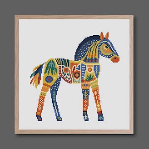 馬のクロスステッチパターン モダンなクロスステッチの馬のフープアート PDFパターン 即時ダウンロード