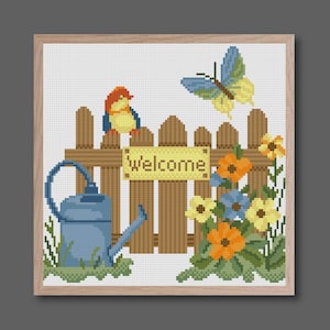 Garden Cross Stitch Pattern Bird Cross Stitch Flowers Cross Stitch PDF Pattern Instant Download