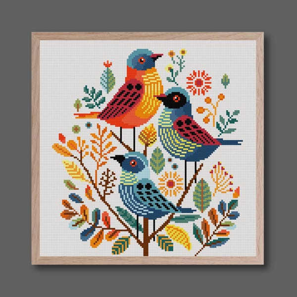 Birds Cross Stitch Pattern Floral Bird Cross Stitch Bird and Leaves Cross Stitch PDF Pattern Instant Download