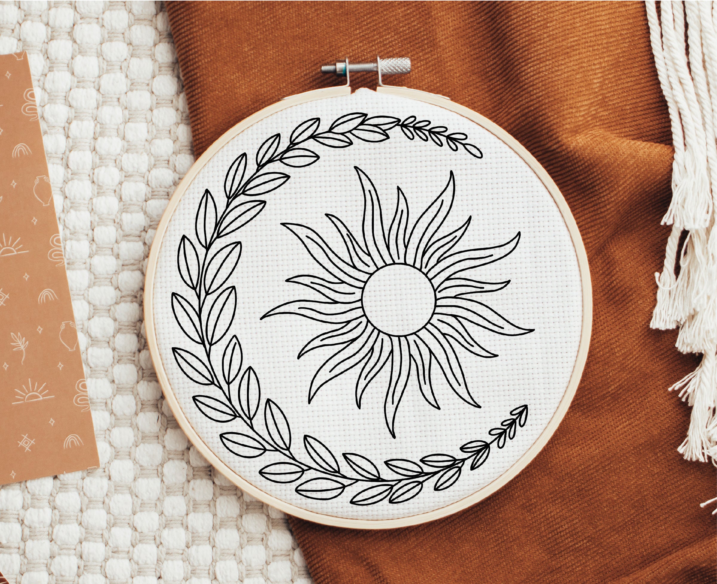 Sun Embroidery Pattern Celestial Hand Embroidery Sun Moon Hoop Etsy