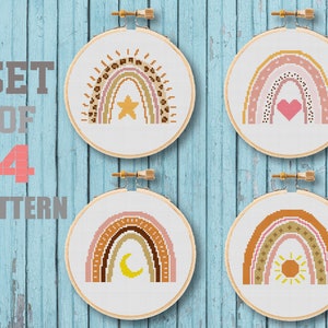 Rainbow Cross Stitch Set Boho Stitch Pattern Modern Cross stitch Home Cross Stitch X Stitch Instant Download PDF Pattern