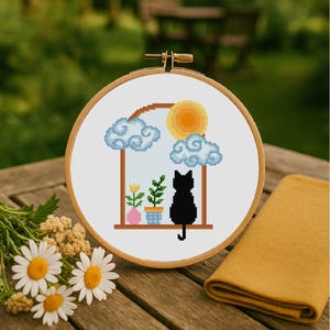 Black Cat Cross Stitch Pattern Sun And Cloud Cross Stitch PDF Pattern Instant Download