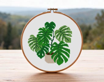 Monstera Cross Stitch Pattern Plant Cross Stitch Swiss Cheese Plant PDF Pattern Instant Download