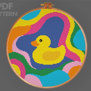 Duck Cross Stitch Pattern Abstract Duck Cross Stitch Pattern Modern Cross Stitch Yellow Duck Pattern PDF Pattern Instant Download