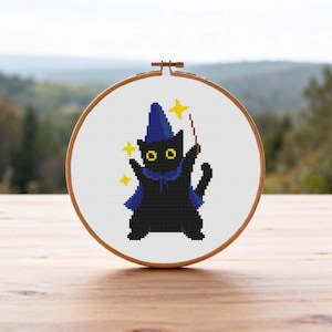 Kreuzstichmuster Schwarze Katze, magisches Kreuzstichmuster (PDF-Vorlage, sofortiger Download)