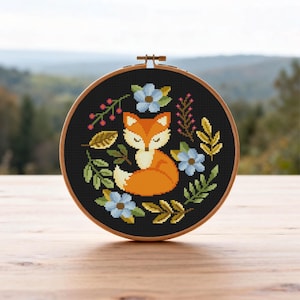 Cute Fox Cross Stitch Pattern Cute Animal Cross Stitch PDF Pattern Flower Instant Download