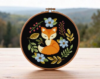 Cute Fox Cross Stitch Pattern Cute Animal Cross Stitch PDF Pattern Flower Instant Download