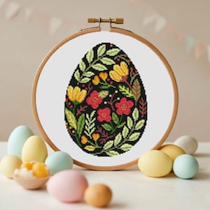 イースターエッグのクロスステッチ、イースターのクロスステッチのパターン、花柄のイースターのクロスステッチのPDFパターンの即時ダウンロード