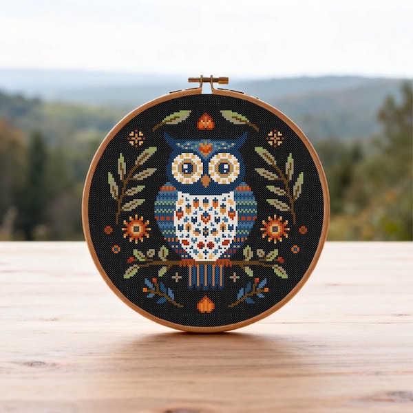 Owl Cross Stitch Pattern Bird Scandinavian Cross Stitch Owl Folk Art Cross Stitch Pattern PDF Instant Download