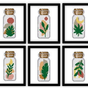 Set of 6 Modern Cross Stitch Set Boho in Bottle Cross Stitch Pattern Abstract Cross stitch Home Cross Stitch Bottle Cross Stitch PDF Pattern