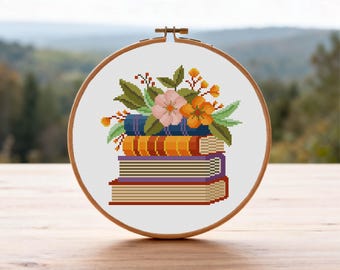 Flower and Books Cross Stitch Pattern Reading Cross Stitch Pattern Flower Books Pattern PDF Instant Download