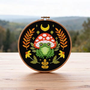 Moon Frog Cross Stitch Pattern Mushroom Frog Cross Stitch Magic Frog Cross Stitch PDF Pattern Instant Download