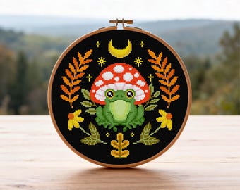 Moon Frog Cross Stitch Pattern Mushroom Frog Cross Stitch Magic Frog Cross Stitch PDF Pattern Instant Download