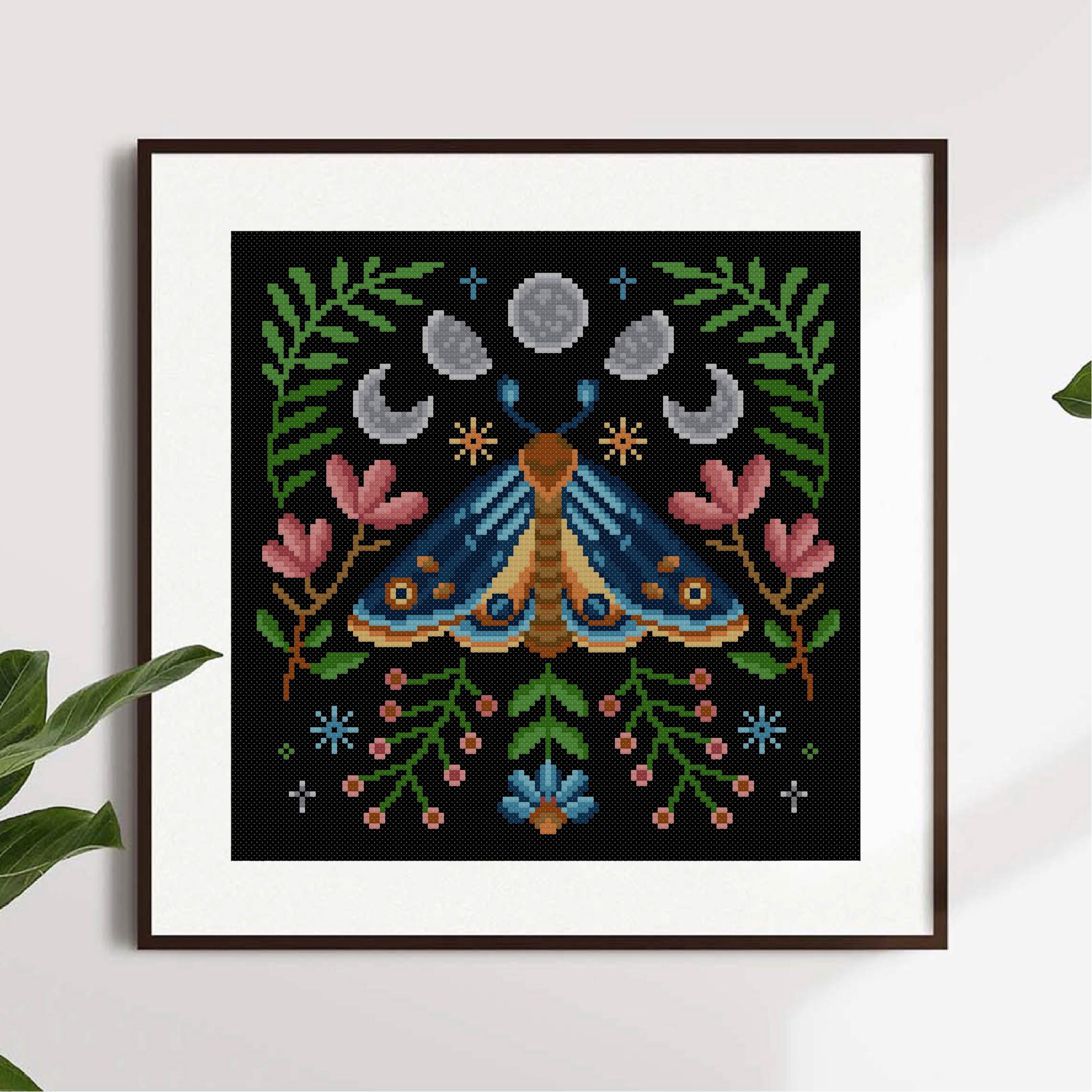 Moth Cross Stitch Pattern Flower Insect Cross Stitch Flower Moth Cross ...